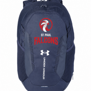 Navy Under Armour Hustle Team Backpack with the St. Paul Falcons logo on the front