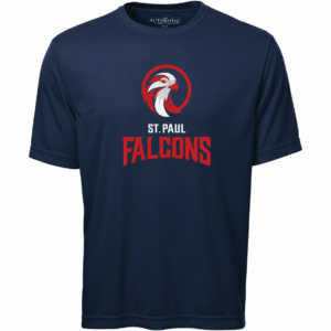 Men's navy performance t-shirt with the St. Paul Falcons logo on the chest