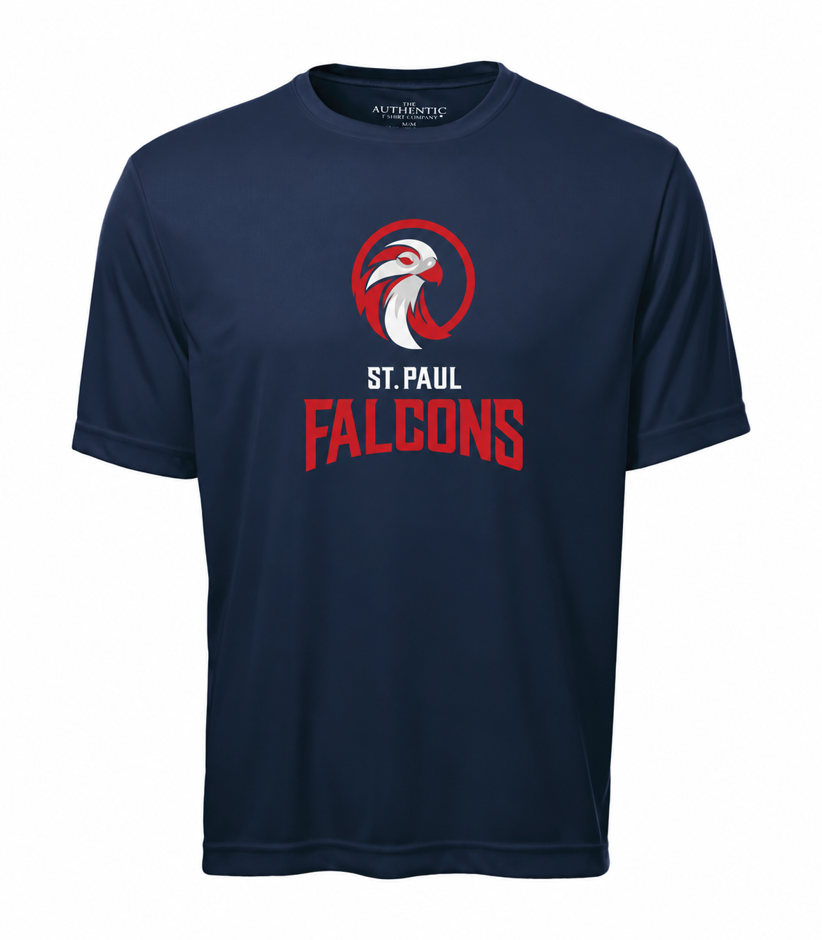 Men's navy performance t-shirt with the St. Paul Falcons logo on the chest