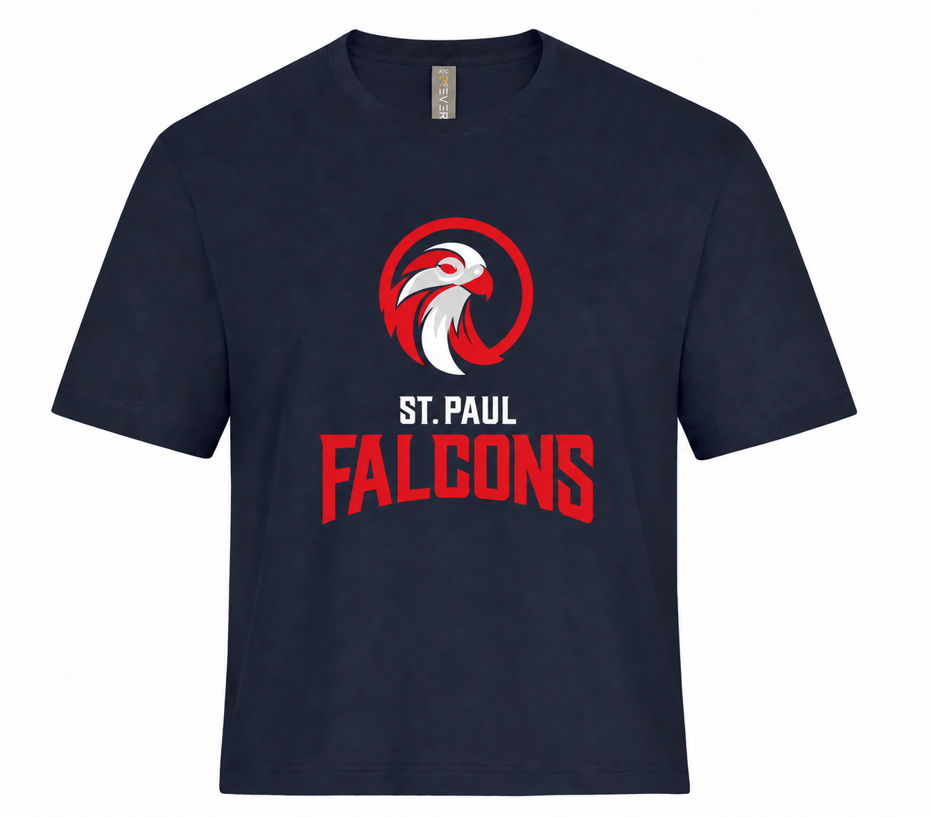 Navy ring-spun cotton t-shirt with the St. Paul Falcons logo on the chest