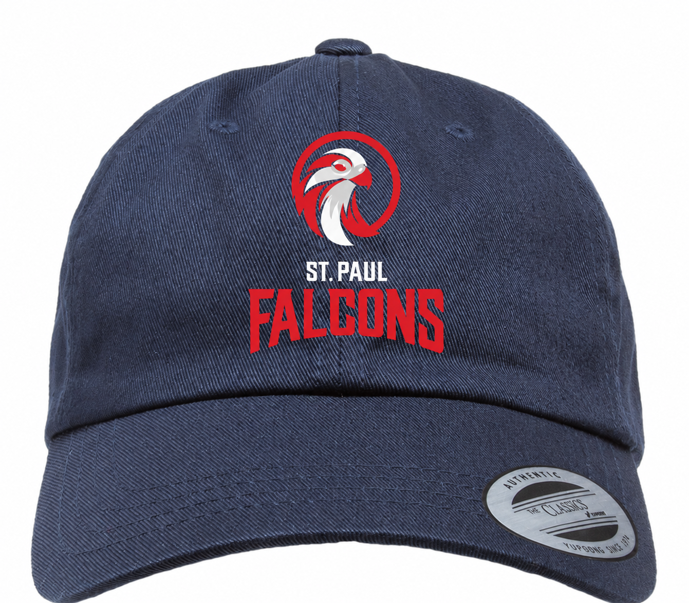 Navy cotton twill dad cap with the St. Paul Falcons logo on the front